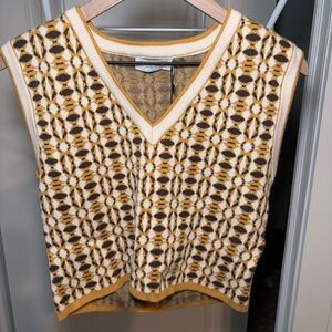 Yellow and Brown Patterned Sleeveless cropped Sweater Vest size M